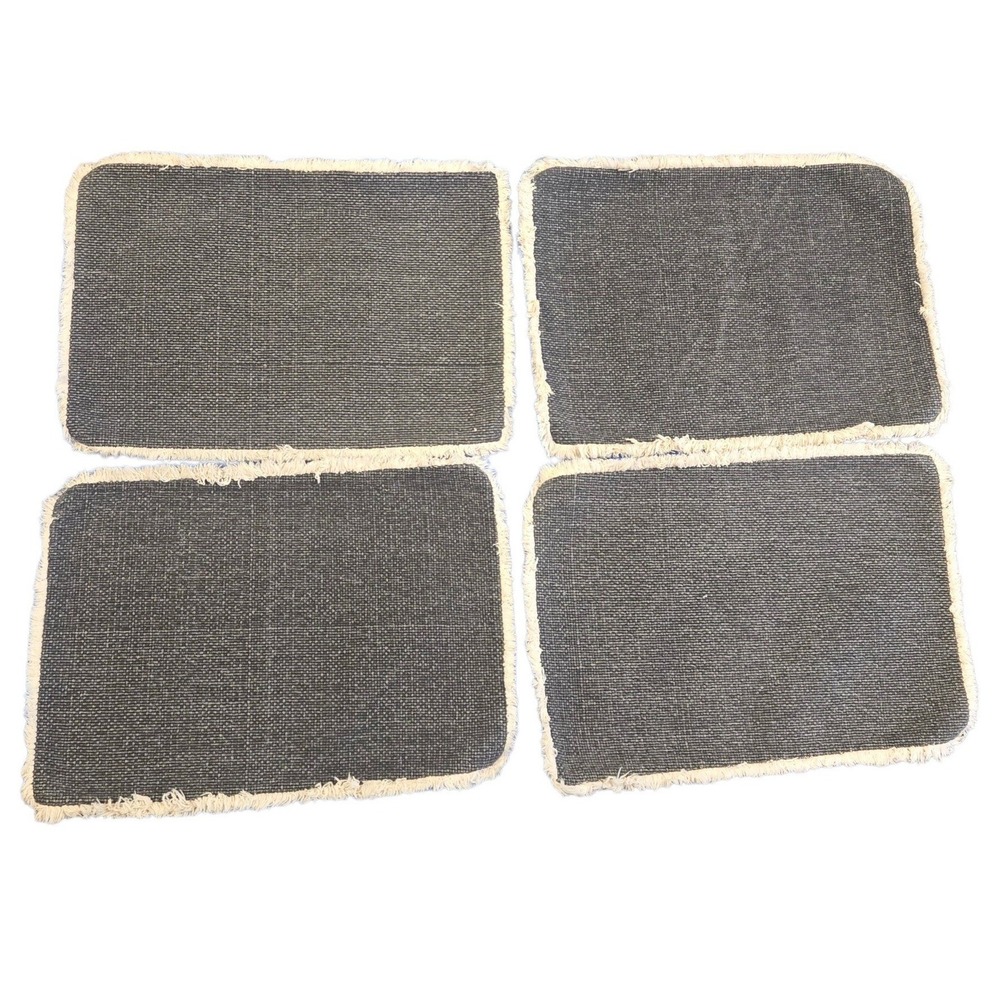 Pottery Barn Mason Handwoven Placemats Set of 4 Gray Cotton 14x20 Fringe
